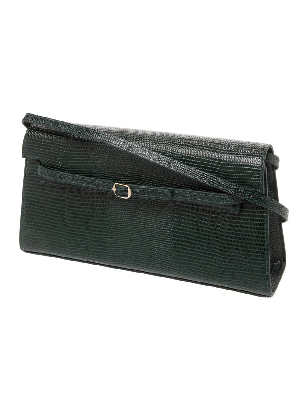 Textured Dark Green Shoulder Bag with Slim Strap